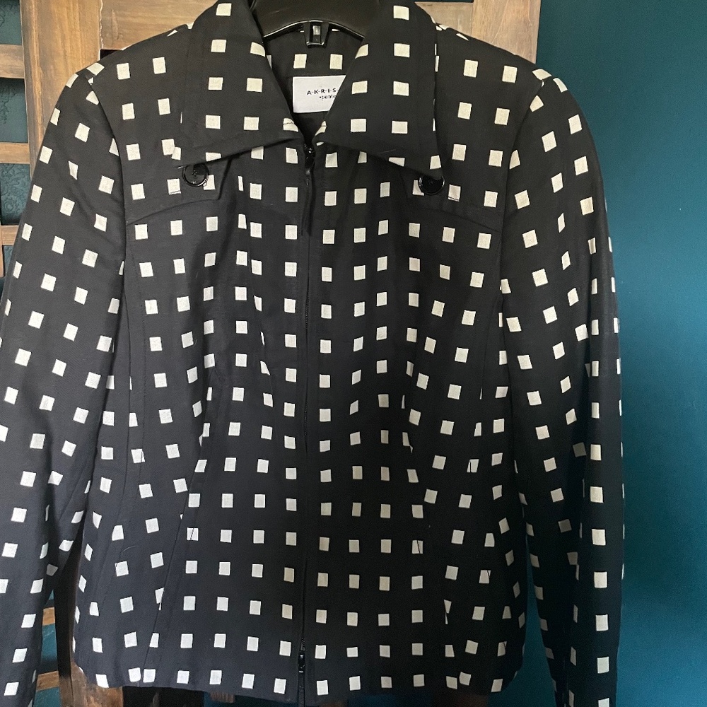 Akris black/white checked 100% cotton jacket/blazer, US 10, Excellent!
